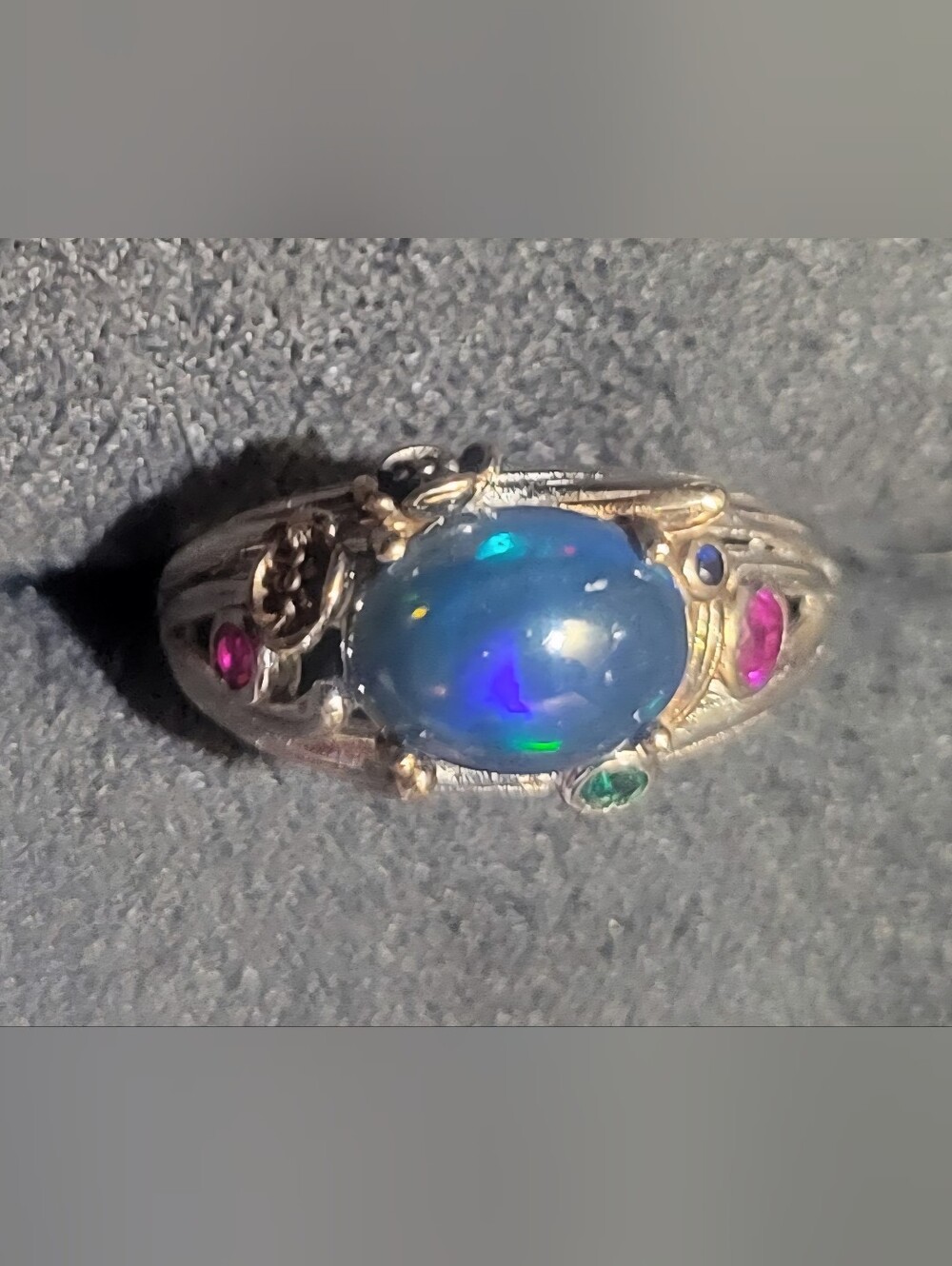 Sterling Silver Black Ethiopian Opal Cabochon Ring Size 7.5